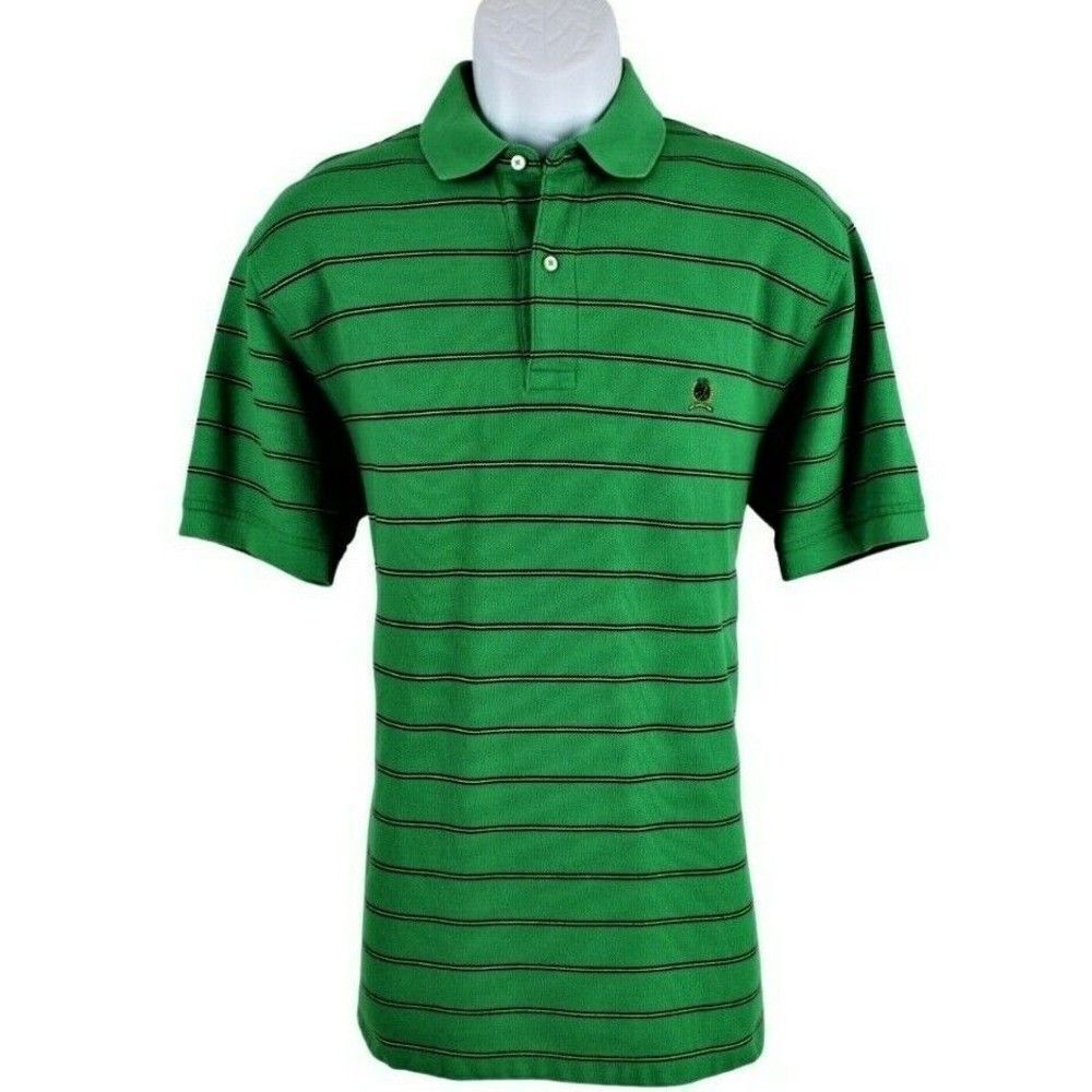 Old Style Polo Shirt Short Sleeve Tommy Hilfiger Heavy Cotton Green & Blue Men M